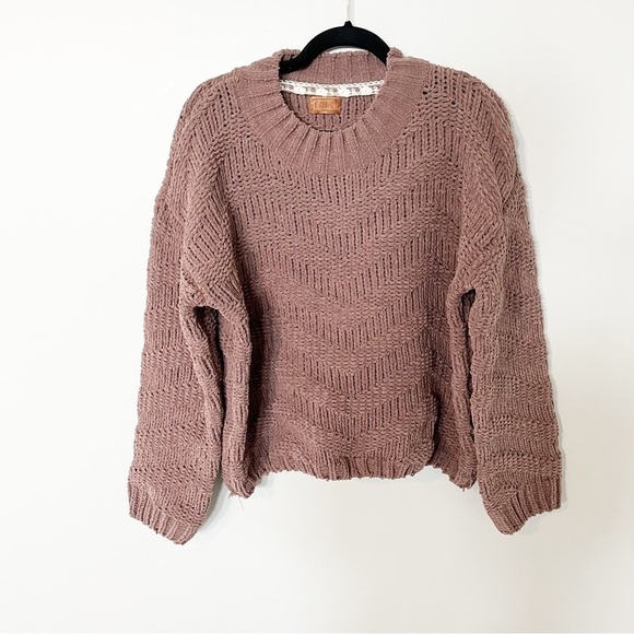 POL Sweaters - POL chenille knit chevron beige brown sweater women’s large‎